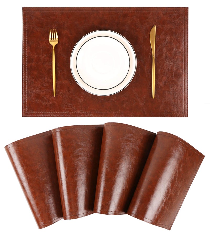 Jovono Waterproof PU Placemats, Faux Leather Dining Table Mat, Set of 4, Easy to Wipe Off Scrub Vinyl Mat, Heat & Stain Resistant for Office Conference Table, Home Decor - Image 1